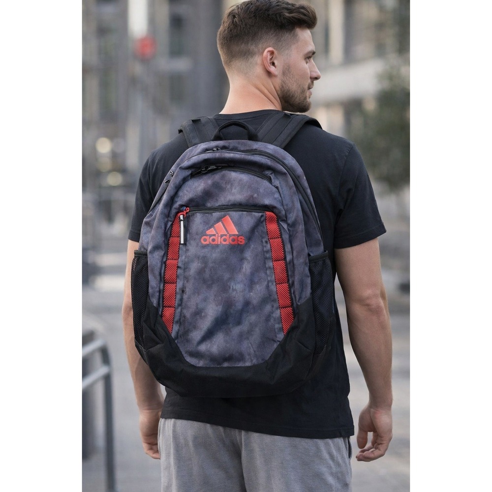 ADIDAS Red/Gray ATHLETIC BACKPACK Soccer Gym Gear Bag Travel Skater‎ gorpcore